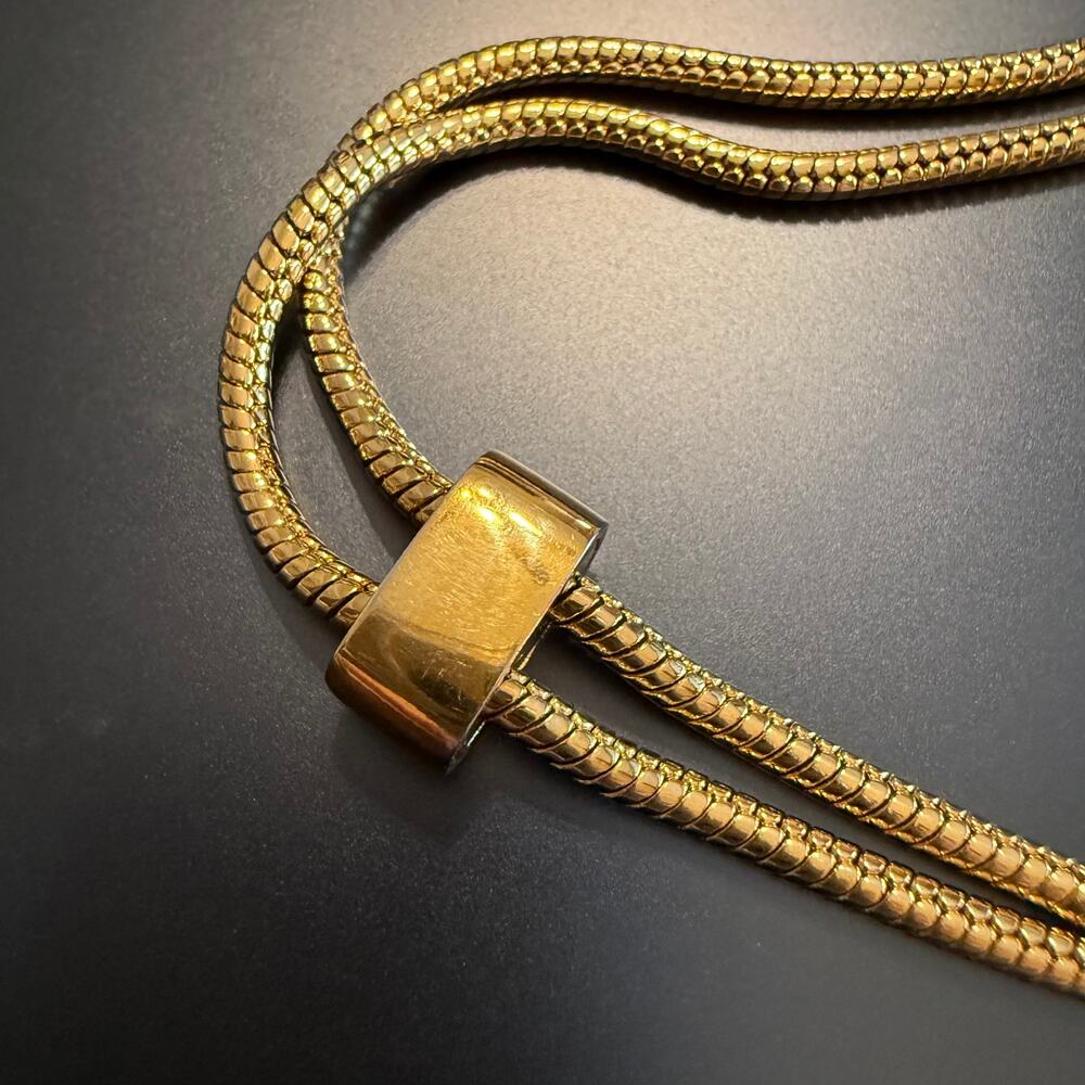 Gold Tone Snake Chain Lariat Necklace w/ Obelisk Pendants - Picture 4 of 8